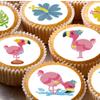 cdb 24 Flamingo mixed Edible Iced/Icing Cupcake Topper Fairy Cake Bun Toppers Round view 1