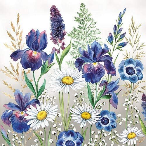 20 Napkins Mixed Meadow Flowers Table Decoration with Flowers for Spring and Summer 33 x 33 cm
