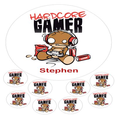 cdb Gamer Gaming edible Round 7.5 inch + 8 Iced Cake Toppers on Icing / Fondant / Frosting Sheet