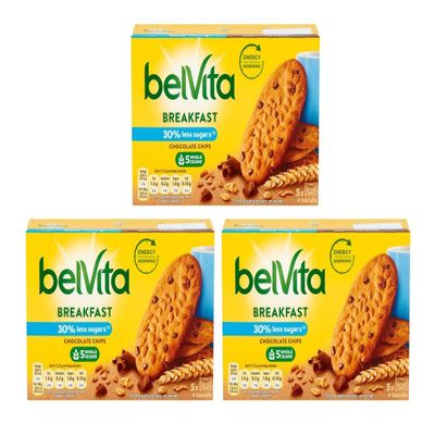 Belvita 5 Whole Grains Breakfast Biscuit (Chocolate Chip Reduced Sugar, 225g Pack of 3)