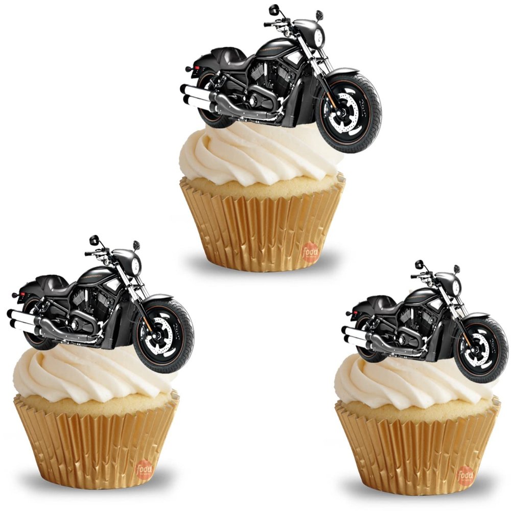 12 edoble Motorbike Standing kids childrens party decorations Cupcake Cake Toppers Wafer Rice Card