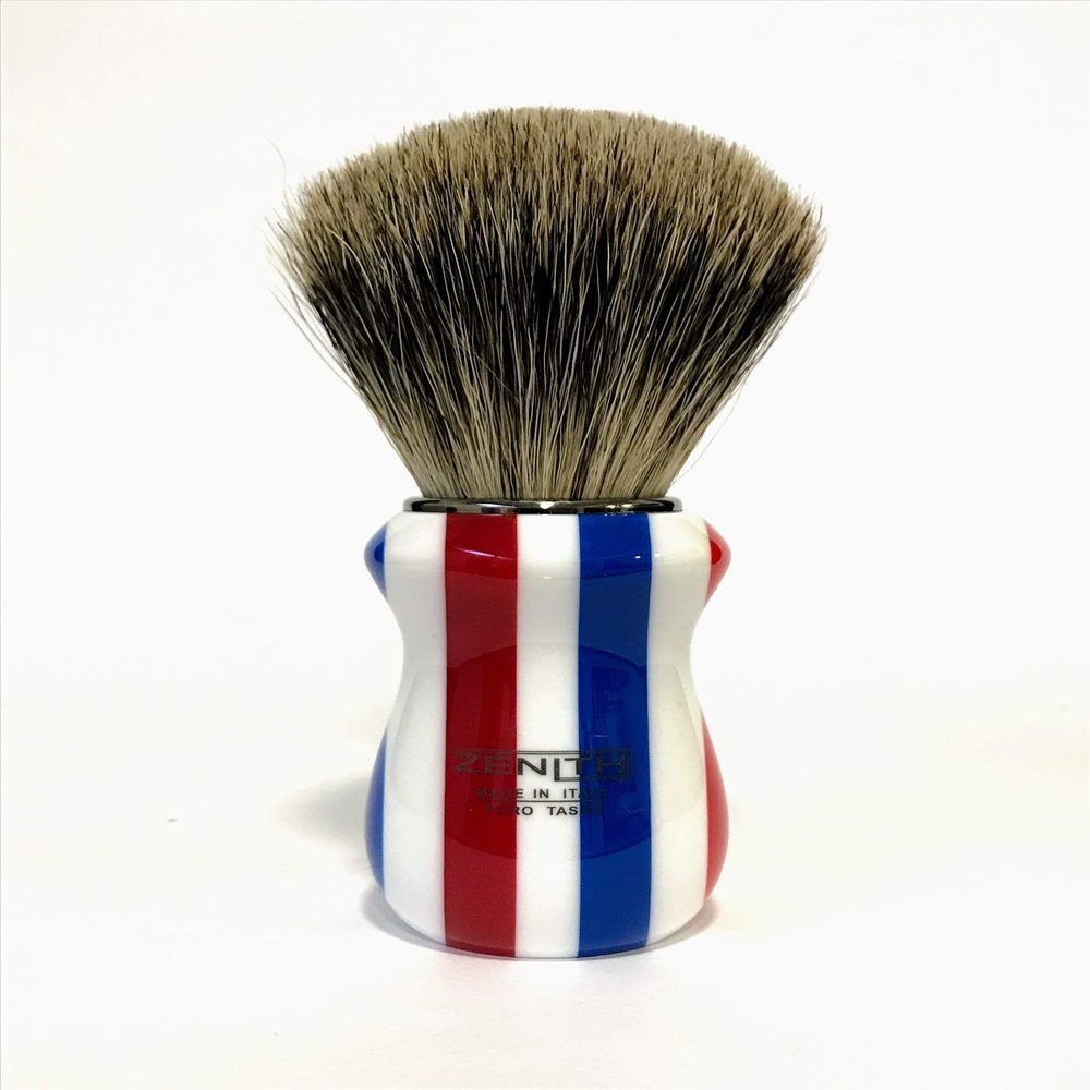 Zenith Barber Pole Shaving Brush with 100% Real Badger Hair - Best Badger - Made in Italy