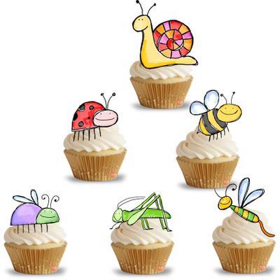 12 edible Insects Bugs kids childrens party decorations Standing Cupcake Cake Toppers Wafer Rice Card