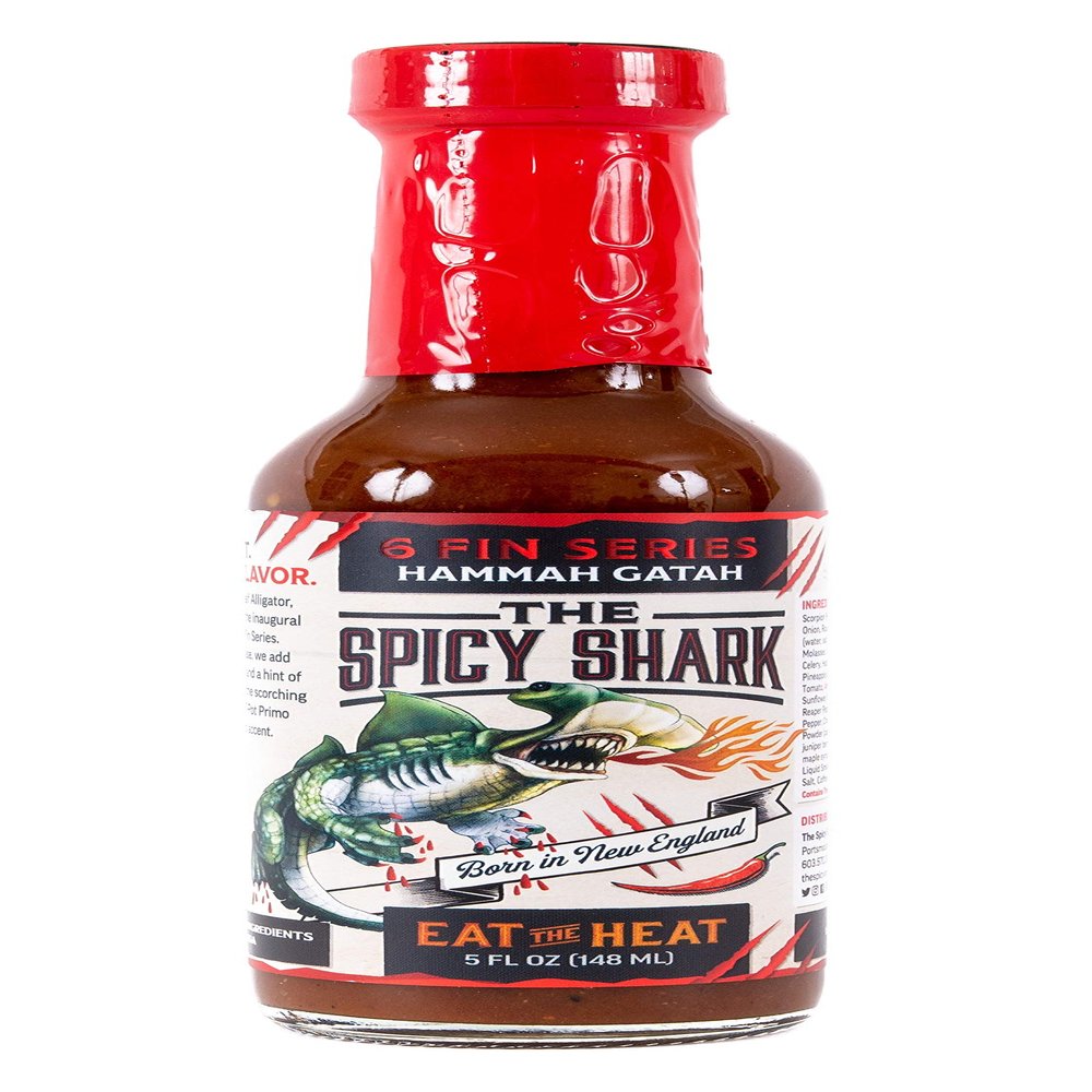 The Spicy Shark Hammah Gatah Extreme Heat Hot Sauce - Made with Scorpion Pepper, Habanero, Carolina Reaper Pepper & 7-Pot Primo Pepper - Brand Featured on Hot Ones