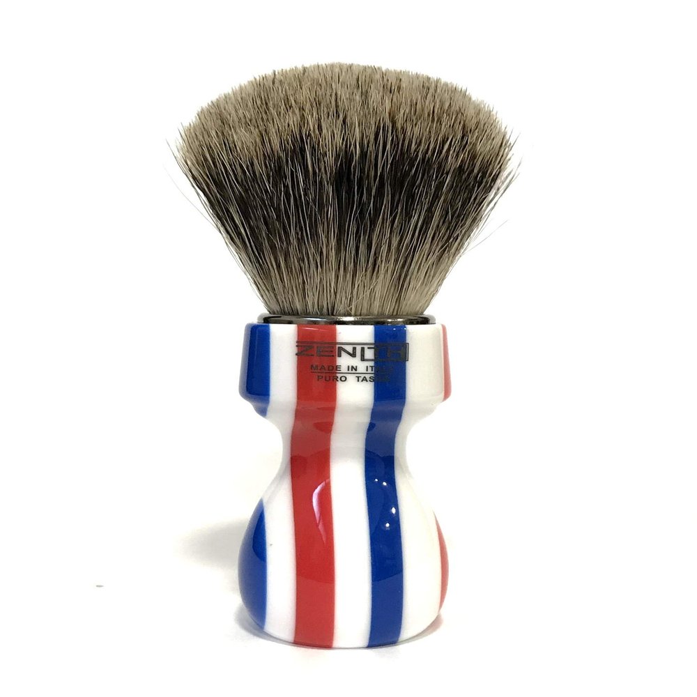 Zenith Barber Pole Shaving Brush with 100% Real Badger Hair - Best Badger - Made in Italy