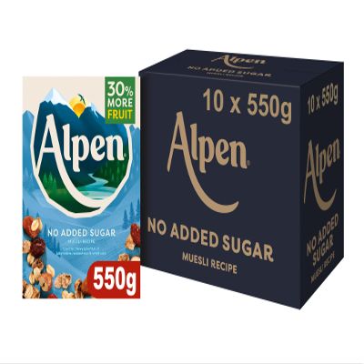 Alpen No Added Sugar Muesli, Breakfast, High in Fibre, Vegetarian, Low Sugar, (Pack of 10) 550g