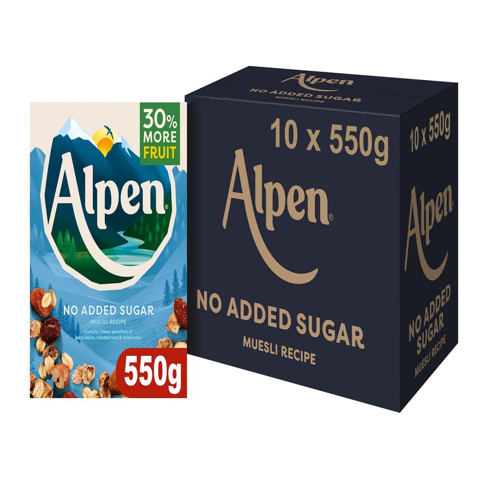 Alpen No Added Sugar Muesli, Breakfast, High in Fibre, Vegetarian, Low Sugar, (Pack of 10) 550g
