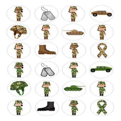 The Cake Decorators Boutique 24 Military Army edible kids childrens party decorations Iced Icing CupCake Toppers
