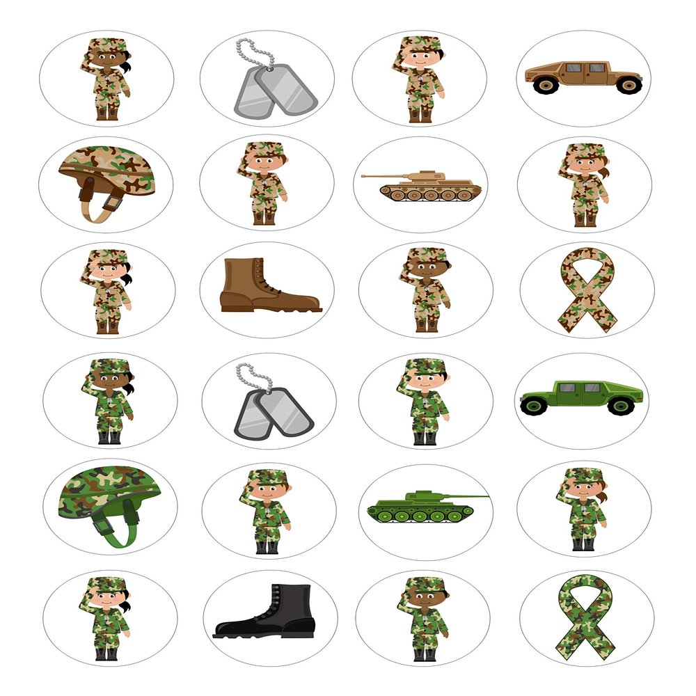 The Cake Decorators Boutique 24 Military Army edible kids childrens party decorations Iced Icing CupCake Toppers