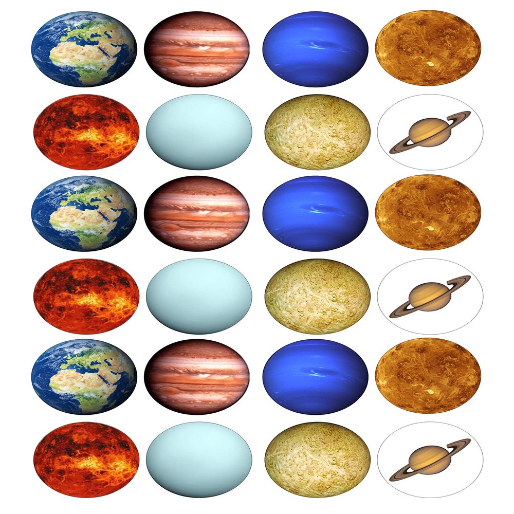 24 Planets edible Wafer Card rice paper pre cut Cupcake Toppers Cake