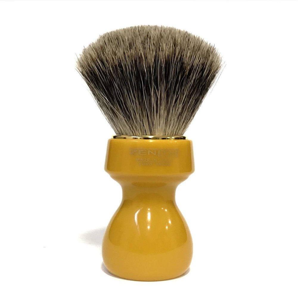 Zenith Barber Shaving Brush with 100% Real Badger Hair and Butterscotch Resin Handle - Best Badger - Made in Italy