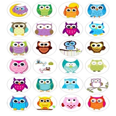 24 PRE CUT Owls moon style kids childrens party decorations edible Wafer Card rice paper Cupcake Toppers Cake