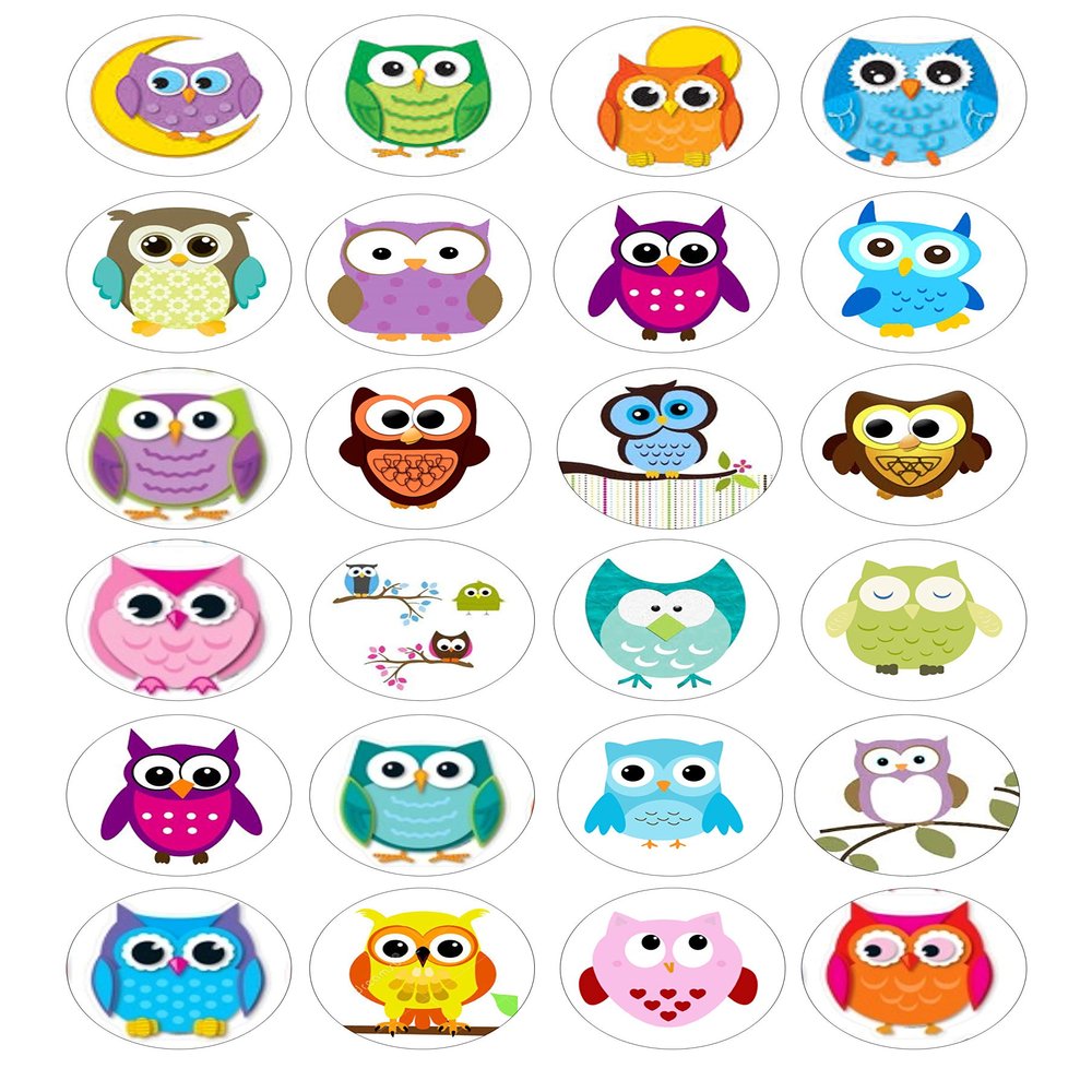 24 PRE CUT Owls moon style kids childrens party decorations edible Wafer Card rice paper Cupcake Toppers Cake