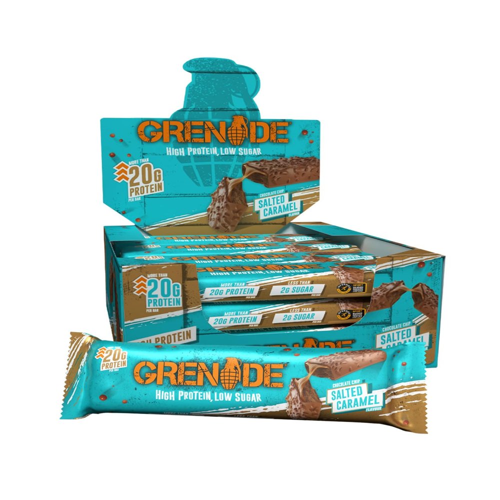 Grenade Chocolate Chip Salted Caramel High Protein, Low Sugar Bars, 12 x 60 g  21 g Protein per Snack Bar with a Salted Caramel layer & Milk Chocolate Coating