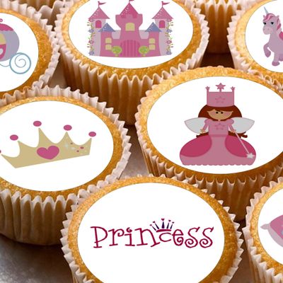 24 Princess Pink edible Wafer rice paper pre cut Cupcake Toppers Cake