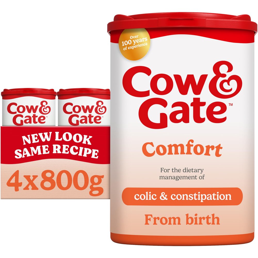 Cow & Gate Comfort Baby Milk Powder Formula, from Birth, 800 g (Pack of 4)