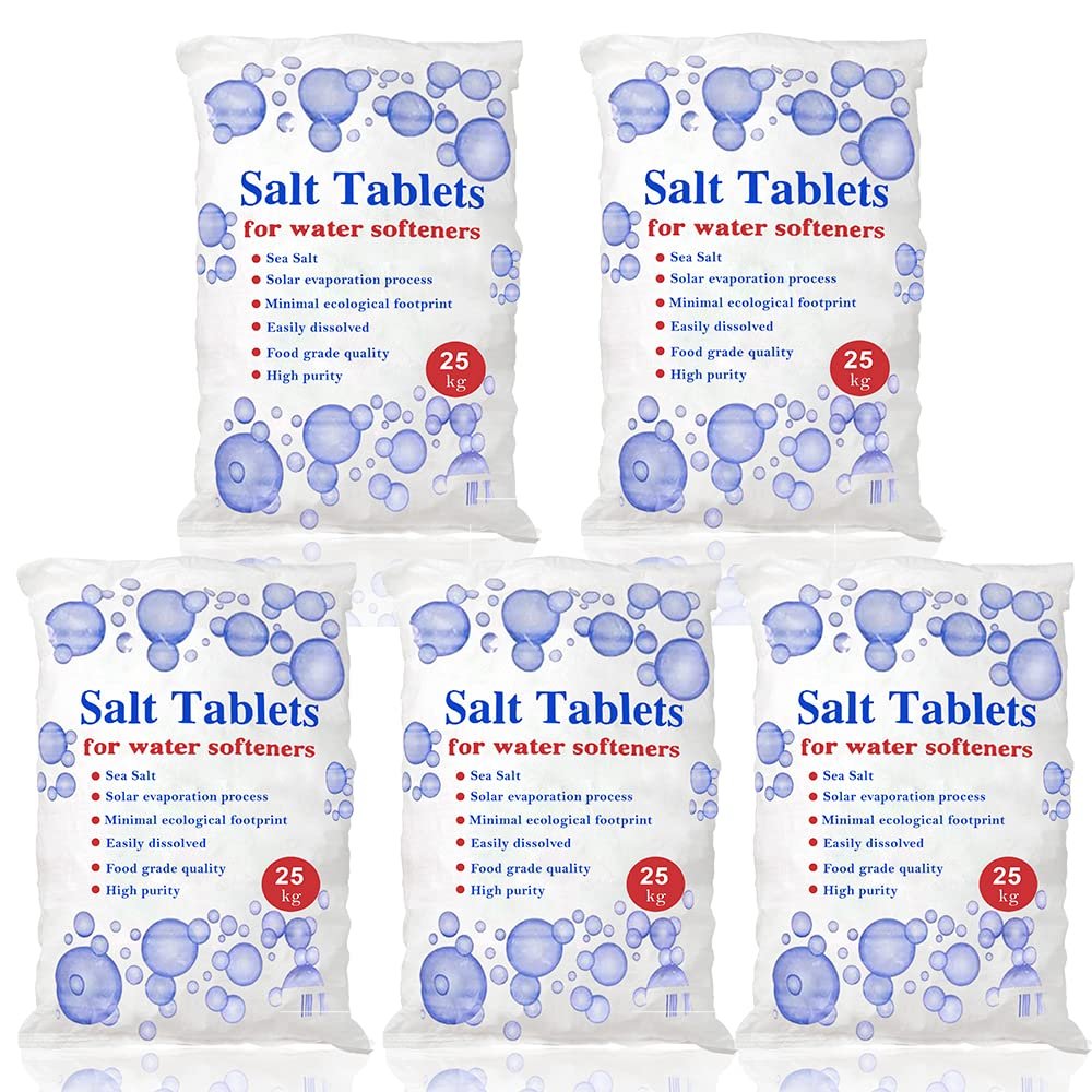 25 Kg Salt Tablets | Water Softener | Food Grade | Compatible to All Water Softner Machines ,Genuine British Salt Tablet, Tablet Salt of Premium Quality (5 Bags)