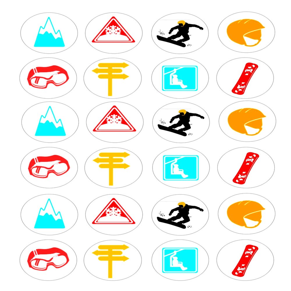 The Cake Decorators Boutique 24 Snow sports style edible childrens kids party decorations Iced Icing CupCake Toppers