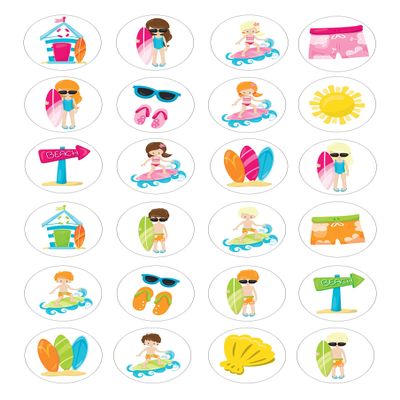The Cake Decorators Boutique 24 Surfing style edible Iced Icing CupCake Toppers