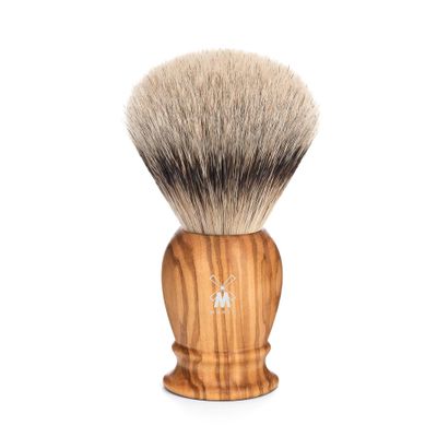 Mhle - Classic Series - Shaving Brush - Silver-Tip Badger Blue L - Olive Wood