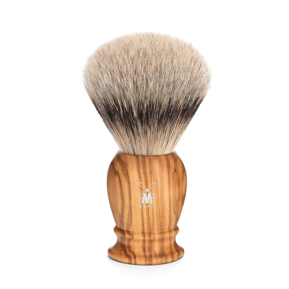 Mhle - Classic Series - Shaving Brush - Silver-Tip Badger Blue L - Olive Wood