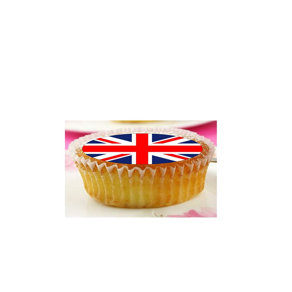 24 Union Jack Flag pre-cut Cupcake Cake Toppers Wafer Rice Card