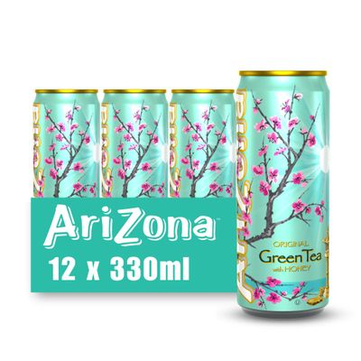 Arizona Green Tea with Honey 12 x 330ml Cans - Low Calorie Soft Drink, 100% Green Tea Extract, Refreshing and Sweet, No Artificial Colours or Preservatives