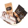 Brown Basket of Traditional Gujiyas, Dry Sweet Gujiyas, Gujiya Namkeen Pouch, SOYA Sticks Pouch, Farsaan Samosa Pouch and Flavoured Almonds Pouch view 1