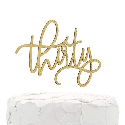 NANASUKO Modern Cursive 30th Birthday Cake Topper - thirty - Double Sided Gold Glitter - Premium Quality Made in USA - Gold