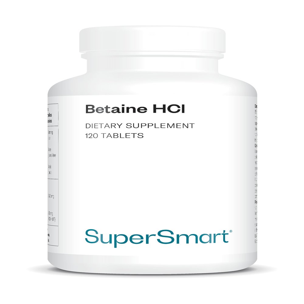 Betaine HCl - Supports Digestion, Nutrient Absorption, Detoxification, and Reduction of Gastric Acidity - Natural Gastric Acidifier - Vegan - SuperSmart