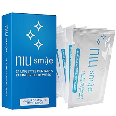 Niusmile Finger Teeth Wipes for Adults | Fresh Mint Brush Ups for White Teeth, Healthy Gums & Oral Cleaning | Disposable Finger Toothbrush | 24 Individually Wrapped Teeth Wipes
