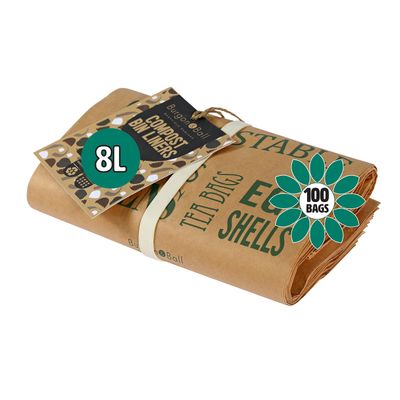 100 x 8L Paper Compostable Food Waste Kitchen Caddy Bags - Paper Caddy Liners