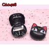 Cute Cat Shaped Contact Lens Case Mini Travel Simple Contact Lens Box Container Care Kit Mirror +Bottle + Tweezers Container Holder (Black) view 2