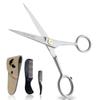 ONTAKI Professional Beard Moustache Scissors German Steel Comb & Carrying Pouch Hand Forged Bevel Edge Precision Mustache Comb Perfect Mens Facial Hair Grooming Kit for All Body Facial Hair (Satin) view 1