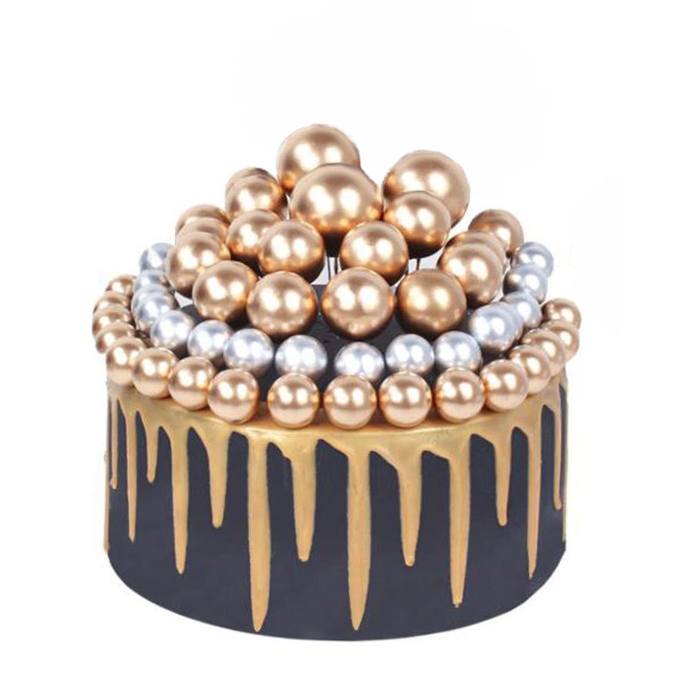 16pcs Gold Silver Pearl Balls Cake Pick DIY Cake Insert Topper Card Gift Cup Cake Paper Toothpick Wedding Birthday Party Cake Decoration