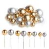 16pcs Gold Silver Pearl Balls Cake Pick DIY Cake Insert Topper Card Gift Cup Cake Paper Toothpick Wedding Birthday Party Cake Decoration view 3