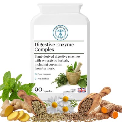 Complementary Supplements - Digestive Enzyme Complex - Liver Support Peppermint, Betaine Hydrochloride, Turmeric, Amylase, Protease III, Lipase, Bromelain, Papain Vegan- 90 Capsules