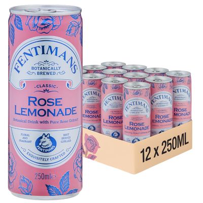 Fentimans Rose Lemonade - Botanically Brewed Lemonade made with Lemon Juice - Exquisitely Crafted and Refreshing Soft Drinks - Gluten-Free and Vegan Friendly Soft Drinks - 12 x 250 ml Cans