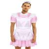 YOOJIA Mens Sissy French Maid Lingerie Role Play Costume Doll Neck Short Sleeve Satin Dress with Headband and Apron Set(3Pcs) Pink B Type Medium view 1