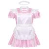 YOOJIA Mens Sissy French Maid Lingerie Role Play Costume Doll Neck Short Sleeve Satin Dress with Headband and Apron Set(3Pcs) Pink B Type Medium view 2