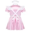 YOOJIA Mens Sissy French Maid Lingerie Role Play Costume Doll Neck Short Sleeve Satin Dress with Headband and Apron Set(3Pcs) Pink B Type Medium view 3