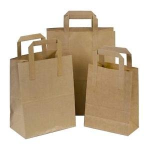 100 brown kraft paper bags with flat handles 22 x 10 x 28 cm