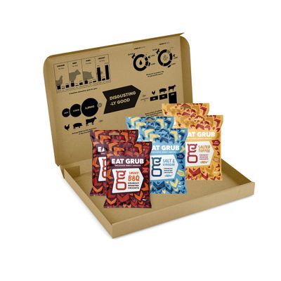 Eat Grub Crunchy Roasted Crickets - Edible Insects Set (12 pack, 180g, Salt & Vinegar, Salted Toffee and Smoky BBQ - Classic Combo)