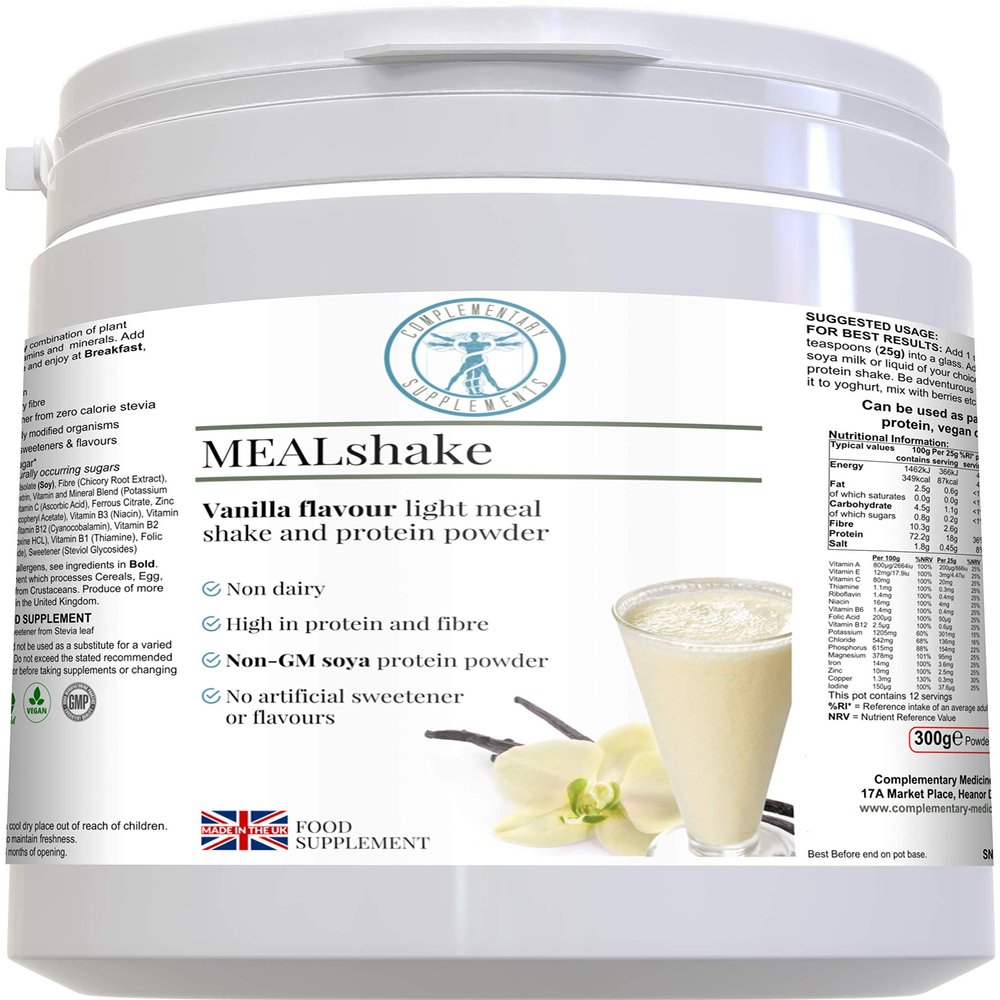 Complementary Supplements - MEAL Shake Vanilla Complete Nutrition Low Fat Meal Replacement Vitamins & Minerals - Vegan Protein Powder NO GMOs - 300g