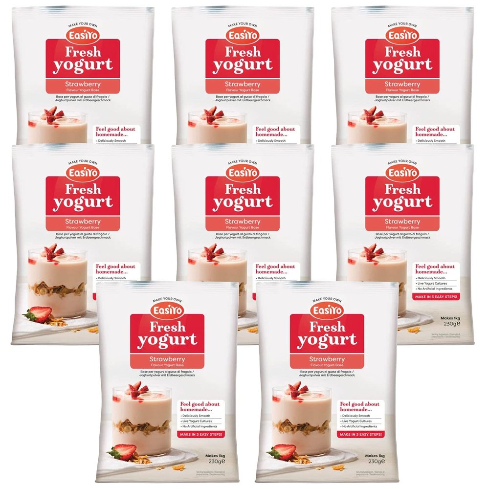 EasiYo Strawberry Yogurt 8 Sachet Pack | Each Sachet Makes 1KG of Yogurt