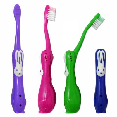 4 Childrens Toothbrushes ~ Bulk Packs Kids Manual Folding Brushes (Rabbit Travel)