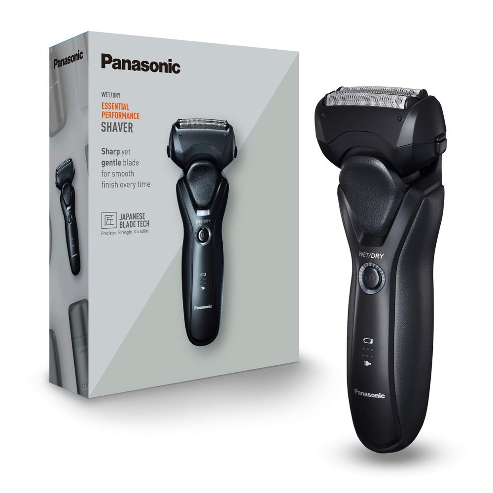 Panasonic ES-RT37-K503 Men's Minimalist Black Wet & Dry Rechargeable Electric Shaver with Flexible Rotating Head and Stainless Steel Foil Blades
