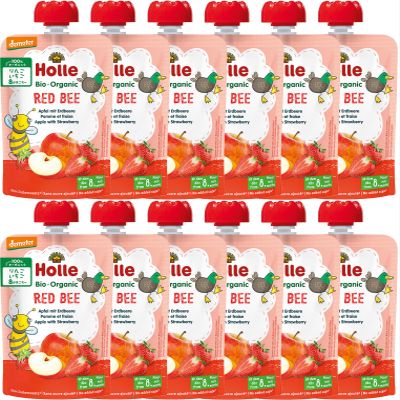 Holle Red Bee - Pouch apple with strawberry, pack of 12