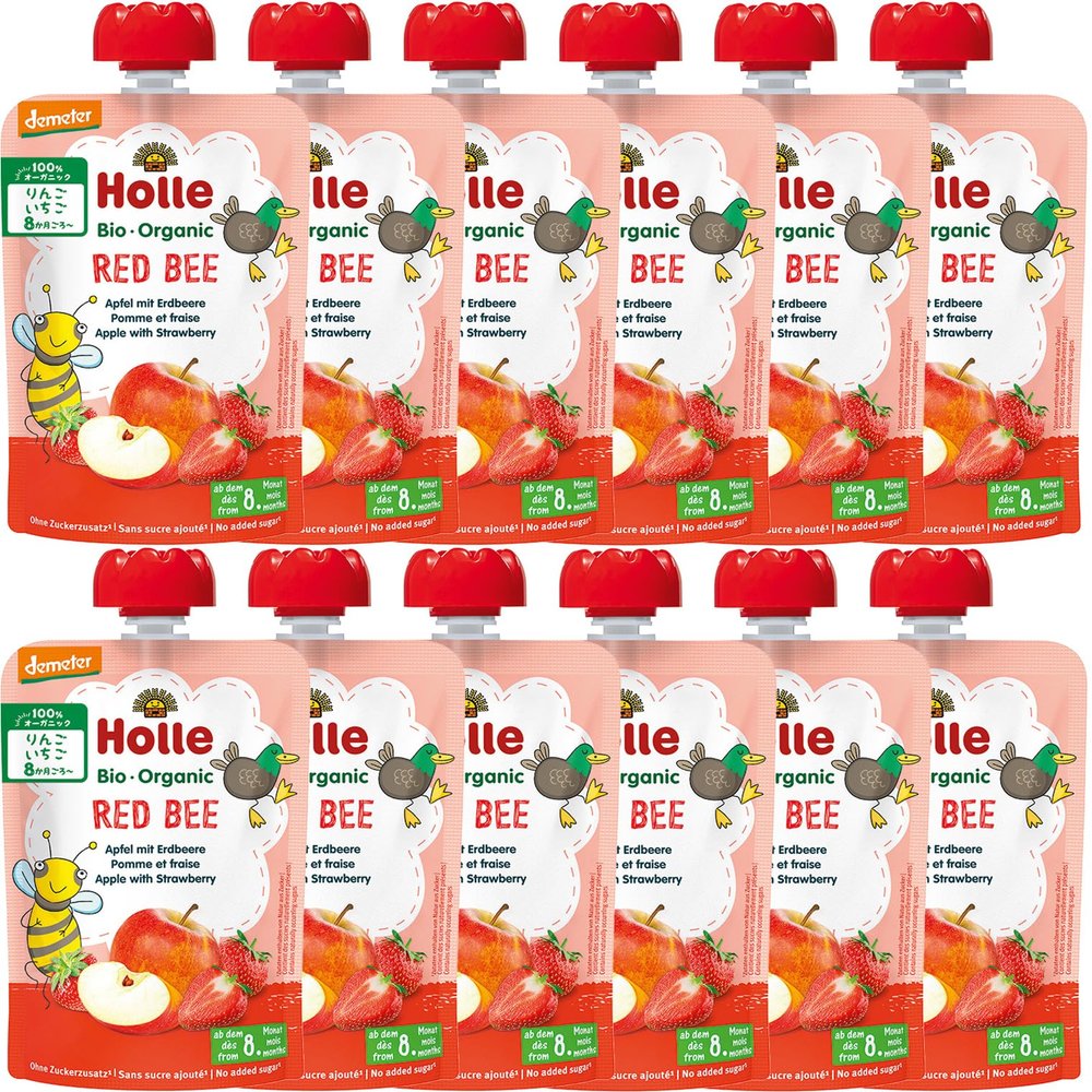 Holle Red Bee - Pouch apple with strawberry, pack of 12