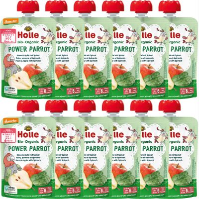 Holle Power Parrot - Pouch pear & apple with spinach, pack of 12